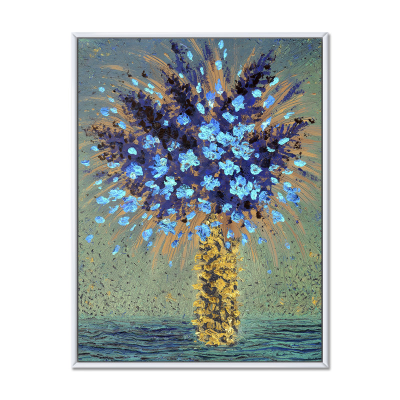 Fleurs bleues - peinture, H 40 po x l 30 po x P 1,5 po, Cadre flottant blanc