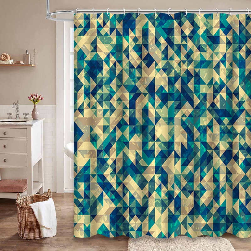 Rideau de douche abstrait à triangles géométriques bleus avec 12 crochets, L 72 po x l 84 po