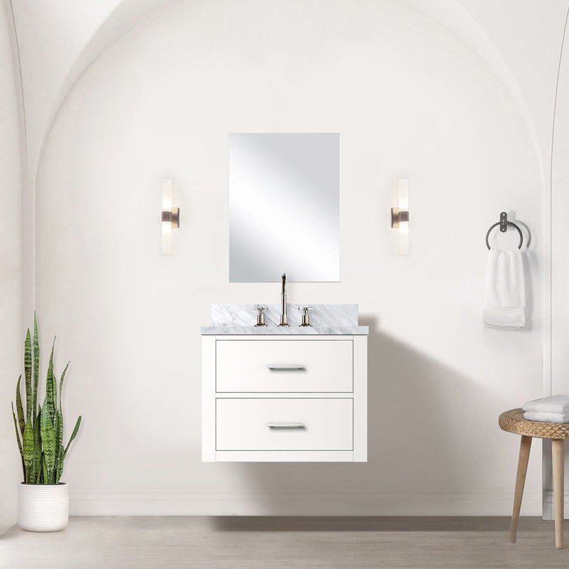 Meuble-lavabo blanc avec comptoir en acrylique blanc, 24 po X P 18 po, ensemble de meuble-lavabo avec robinet et miroir, robinet inclus