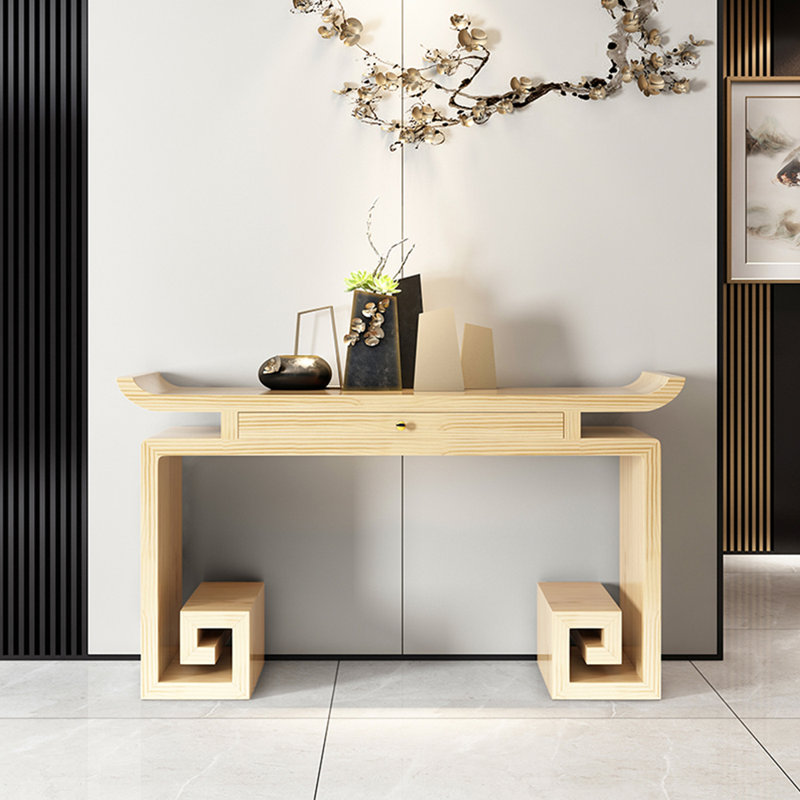 Modern simple solid wood porch table, 33.8" H x 47.2" W x 14" D, Beige