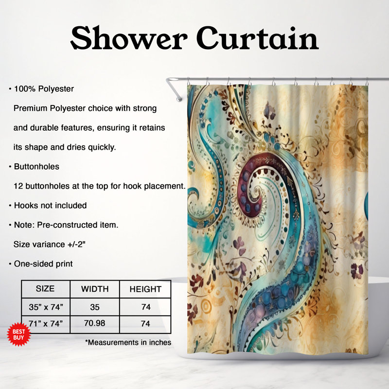 Rideau de douche Water Paisley - Premium, H 74 po x l 71 po