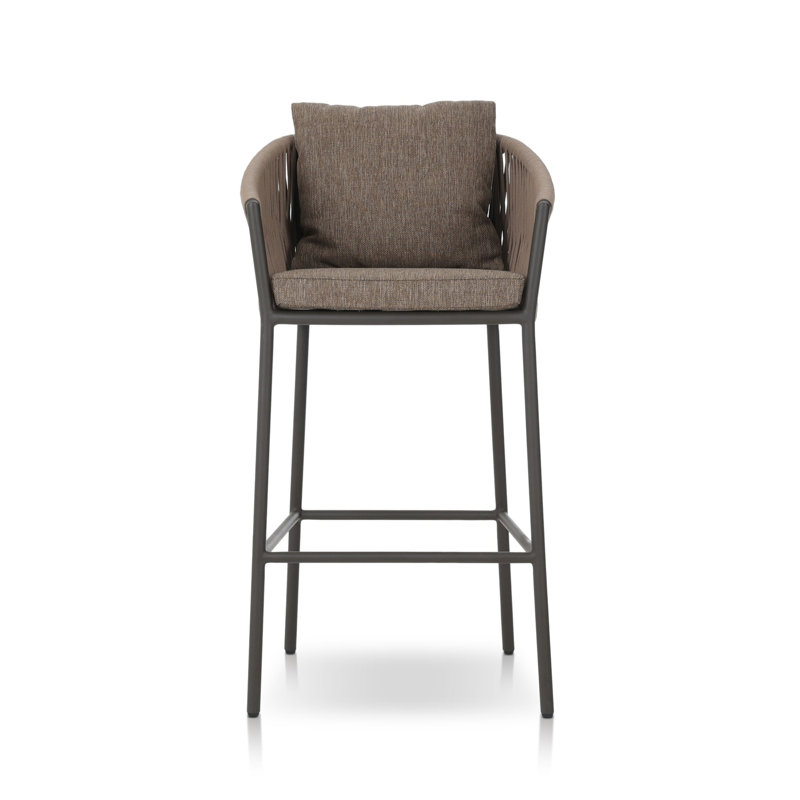 Tabouret de patio en teck avec coussin, 31.1", Brun, Noir
