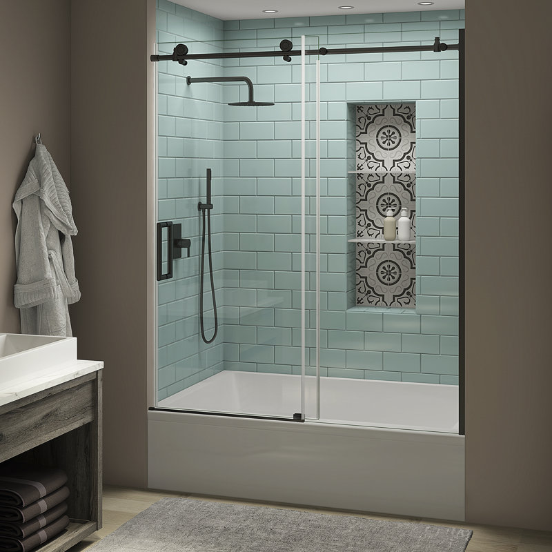 Coraline XL  56 W x 70 H Single Sliding Frameless Tub Door, Left Opening, Black