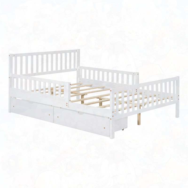 Lit de rangement en bois, Blanc, Double