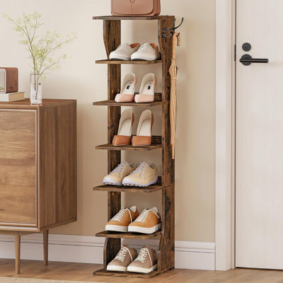7 - Tier Narrow Vertical Shoe Rack with Hooks, a Corner Space Storage Marvel