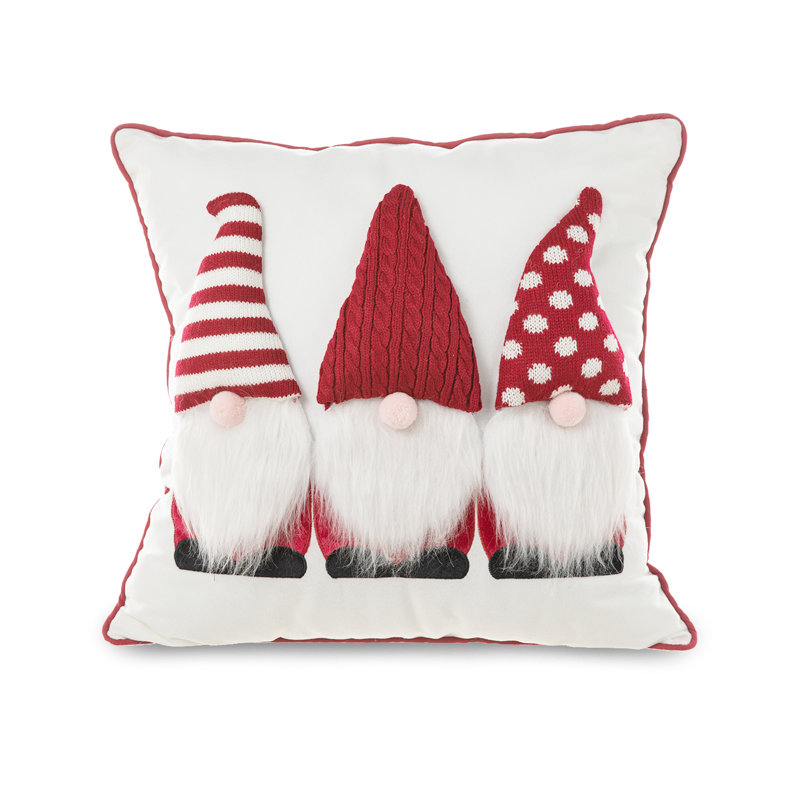 Festive Red and White Knitted Gnome Throw Pillow