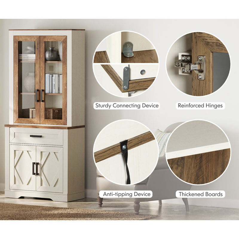 Glenford 4-In-1 73.3"H Tall Kitchen Pantry Storage Cabinet,Large Farmhouse Style Sideboard Buffet Cabinet Set Of 4 With Drawers And Shelves For Kitchen