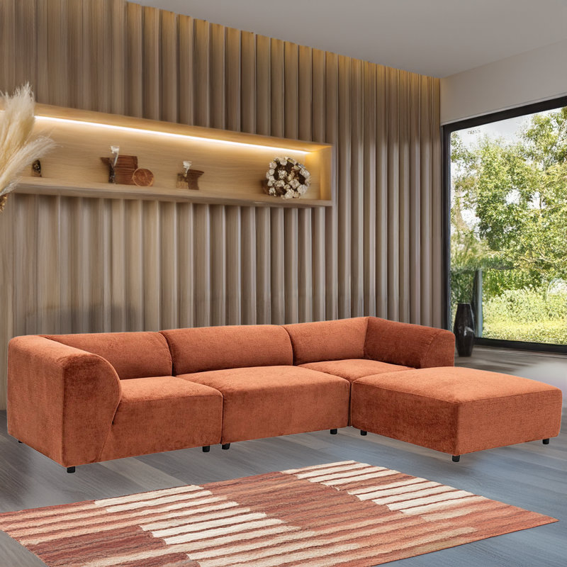 Upholstered L-Shaped Sectional, Right Hand Facing, Tile Red