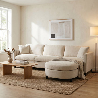 107.89" L-Shape Sectional Sofa with Removable Ottoman, Comfortable Sectional Couch with Soft Backrests for Living Room