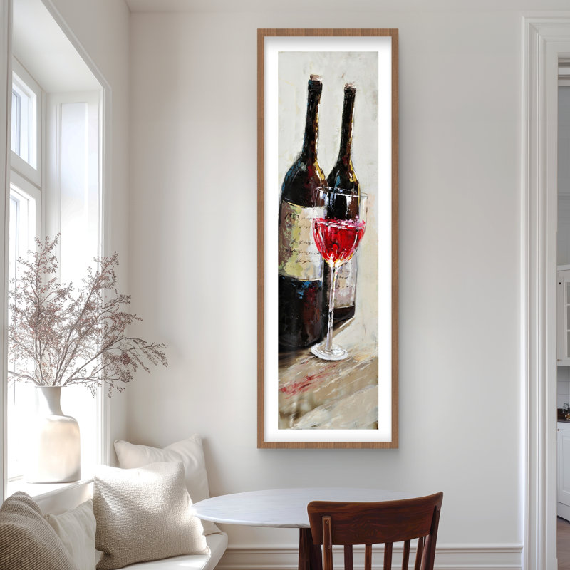 Deux bouteilles avec un verre de vin - beige, reproduction encadrée