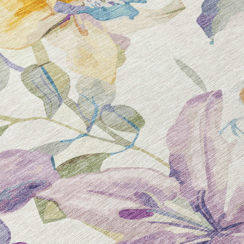 Machine Washable Indoor/Outdoor Millner ACN2262 Floral Rug, Round 8'