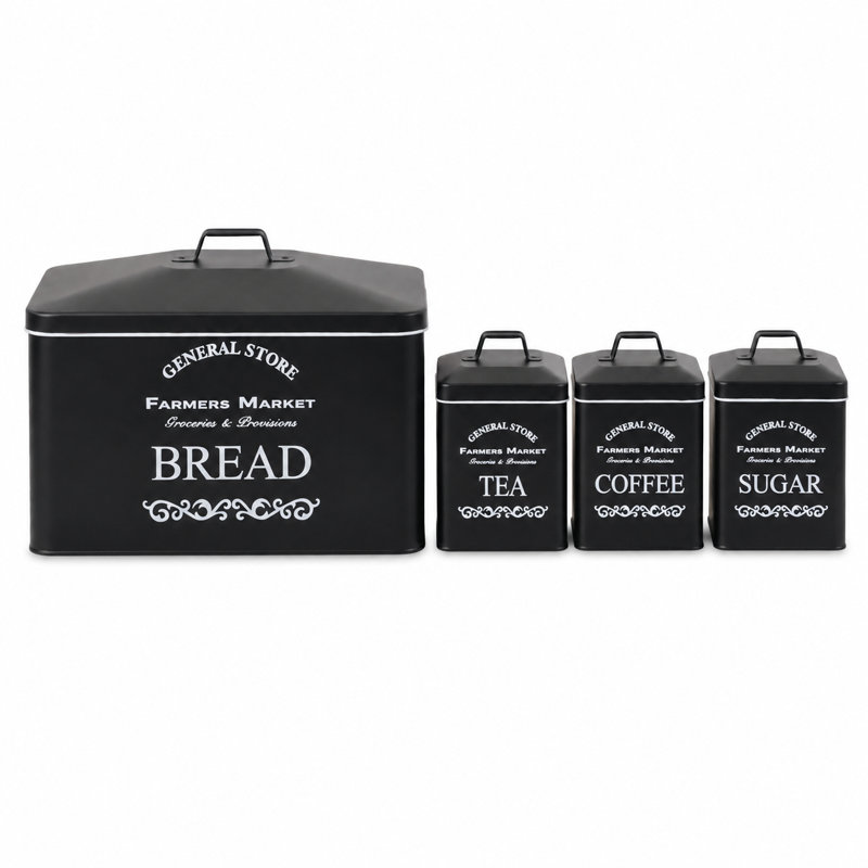 Bread Bin & Canister Sets Steel Canister, Black/White