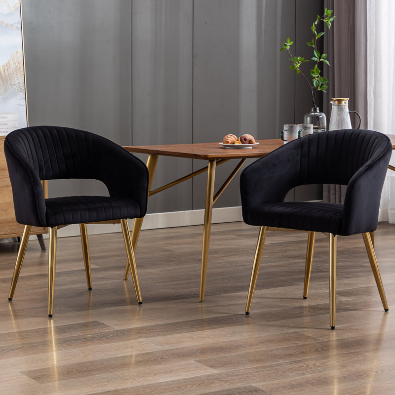 18.9'' H Velvet Upholstered Armchair, Black