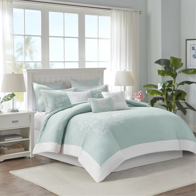 Housse de couette très grand / très grand - 100% coton avec broderie corail et bordure découpée