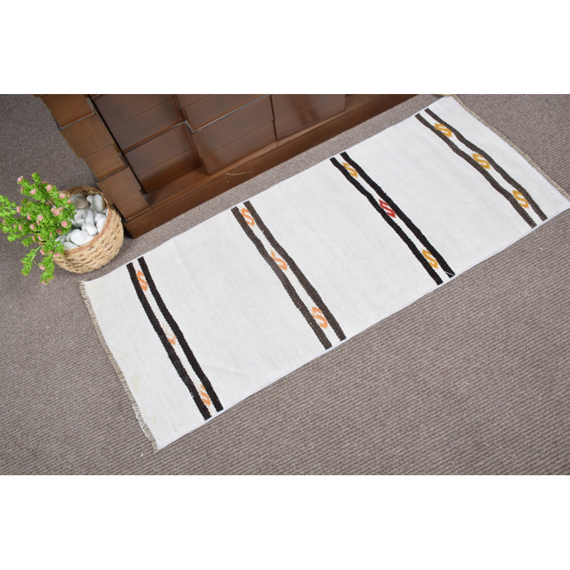 Tapis kilim à rayures rétro beige et turc tissé à la main en Turquie