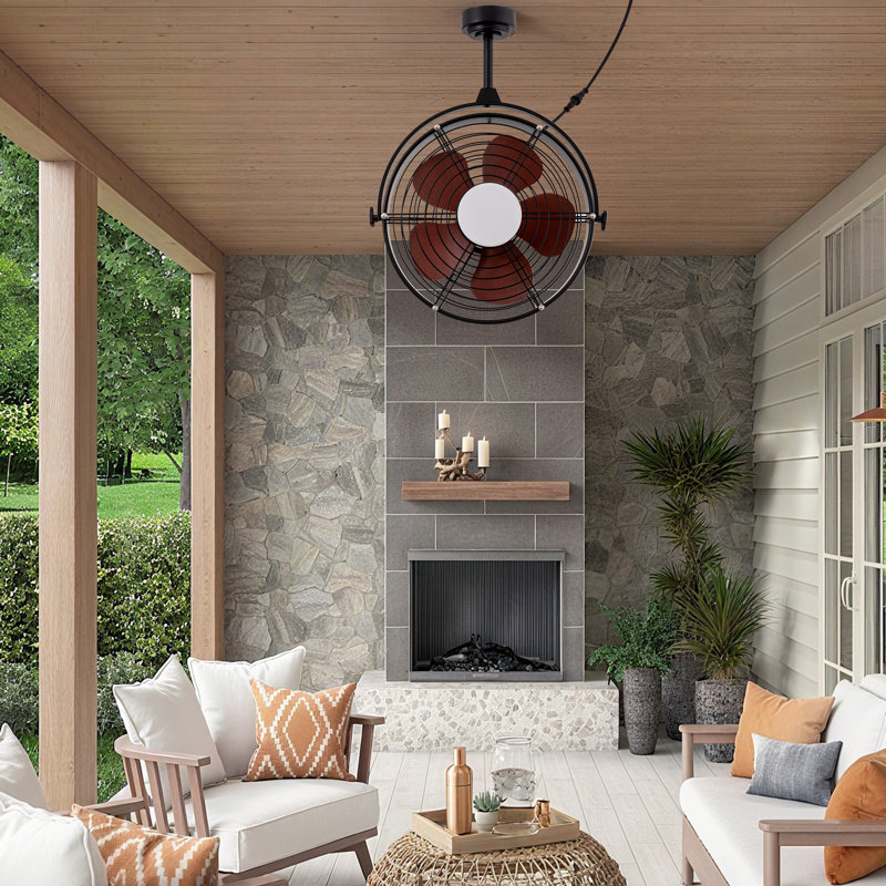 Ventilateur de plafond imperméable extérieur de 25,2 po avec lumière DEL et télécommande pour porche de patio Kwinton
