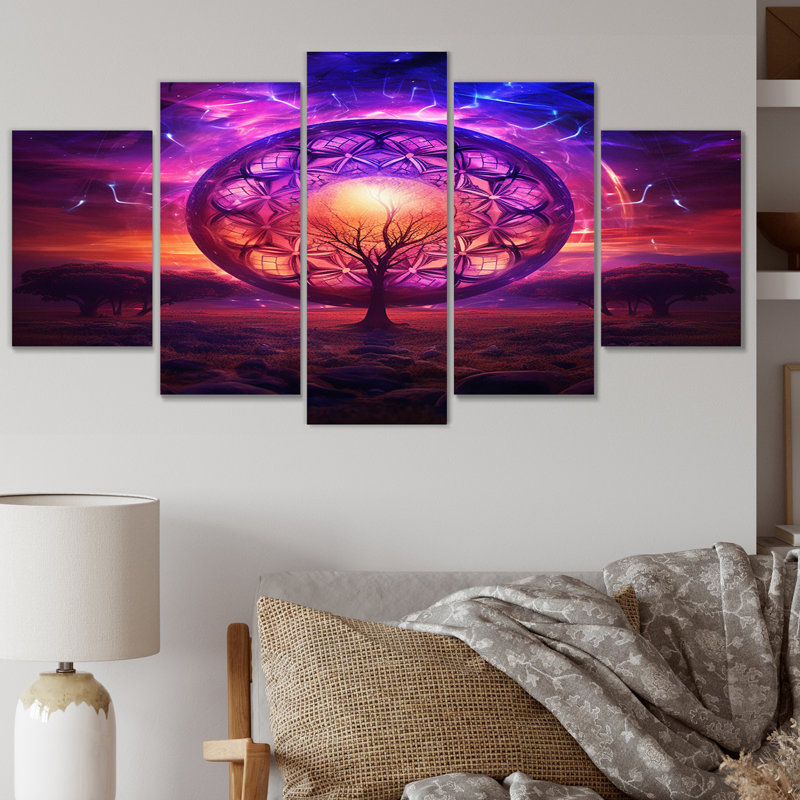 «Visionary Tree of Life - Landscape Trees», reproduction sur toile - 5 panneaux