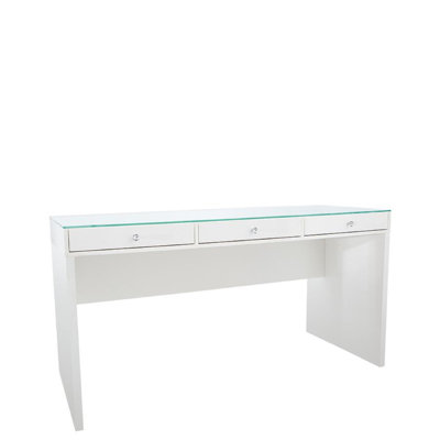 Table de coiffeuse Slay Station Pro 2.0 avec 3 tiroirs à fermeture douce et plateau en verre transparent