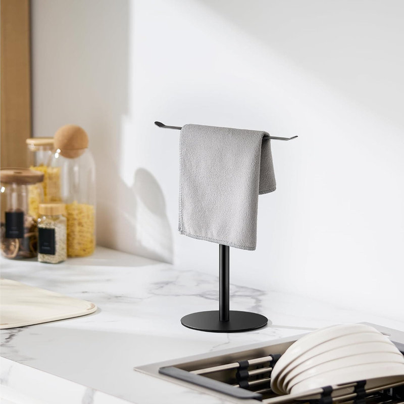 Porte-serviettes de comptoir en acier inoxydable en forme de T avec base antidérapante pour meuble-lavabo et cuisine, Noir