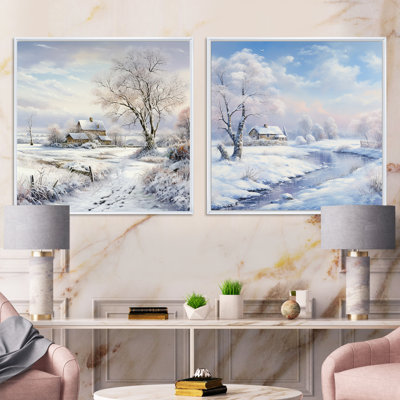 Farmhouse Snow Winter Scenery - Winter Collage Square, lot de 2