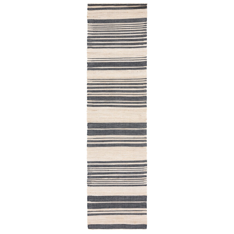 Fitzpatrick Hand Woven Jute/Wool Striped Rug in Ivory/Charcoal, Runner 2'3" x 9'