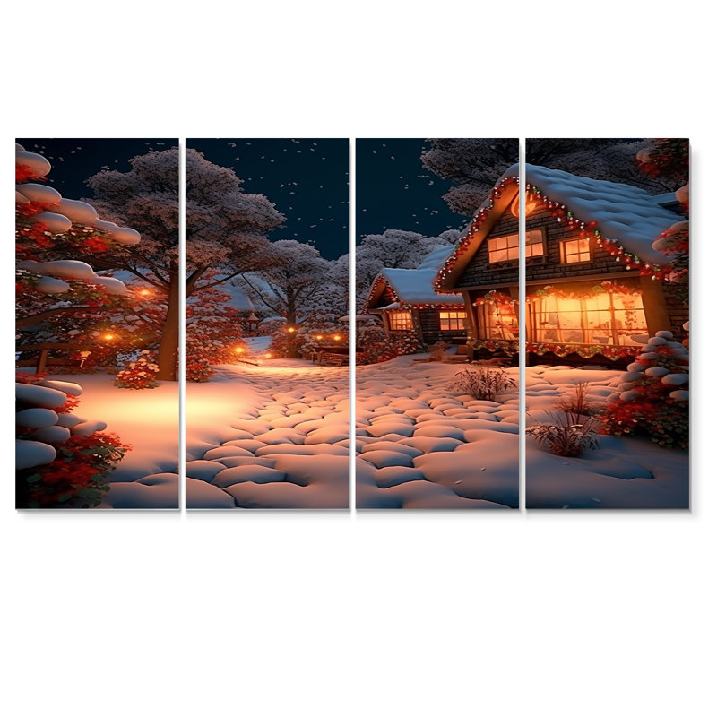 «Christmas Time In The Winter Village», ensemble d'art mural paysage d'hiver 4 pièces, H 28 po x l 48 po