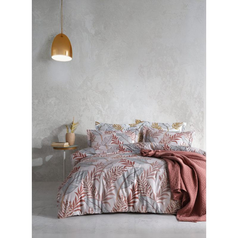 Luxury Ranforce Double Quilt Cover Set, 100% Cotton, 79 x 87 Duvet Cover, 94 x 102 Flat Sheet, 20 x 28 Pillowcases (2 Pieces) | Pigment Printing, Machine Washable, Elegant Pink & Light Blue Colors