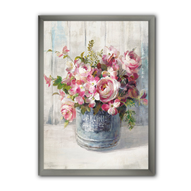 Cadre photo "maison des fleurss iii" , impression sur toile, H 46 po x l 36 po x P 1,5 po, Cadre argenté