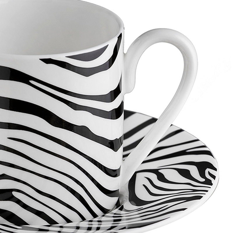 Coffee Cup & Saucer ZEBRAGE Set of 2 in Luxury Box diam. 2.3in, H 2.5in, Cap. 4 oz, Saucer diam. 4.75in