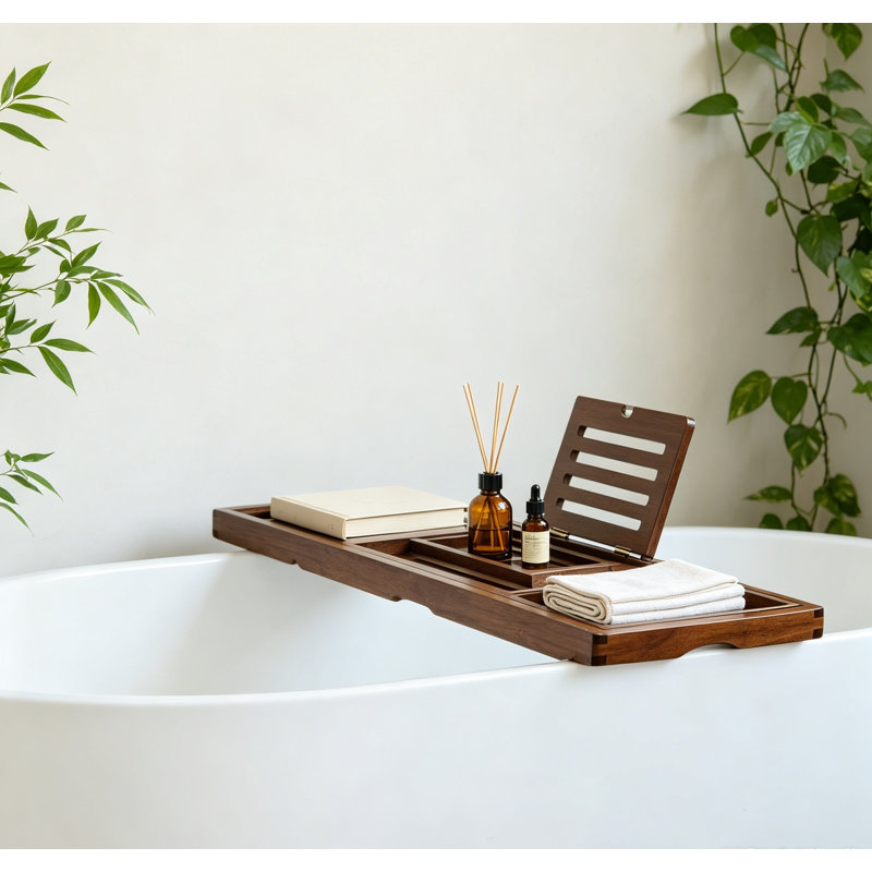 Plateau de baignoire avec support pour verre à vin, support pour téléphone et support à livres pour la lecture mains libres et la relaxation au spa