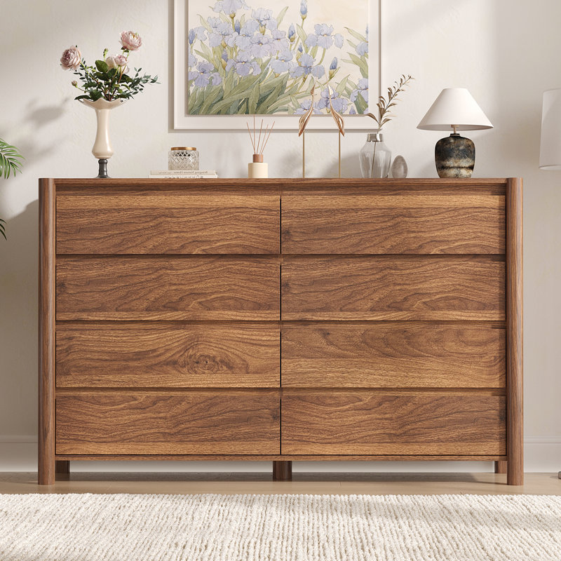 55.1" W 8 Drawer Dresser, Wood Chest Of Drawers For Bedroom, Living Room，Walnut, Brown