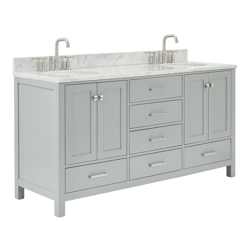 Meuble-lavabo double 67 po avec plateau Flynt, gris