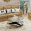 Table basse ovale en verre argenté avec miroir en cristal et décor en cristal avec pieds en acrylique, ameublement moderne pour espaces de vie compacts