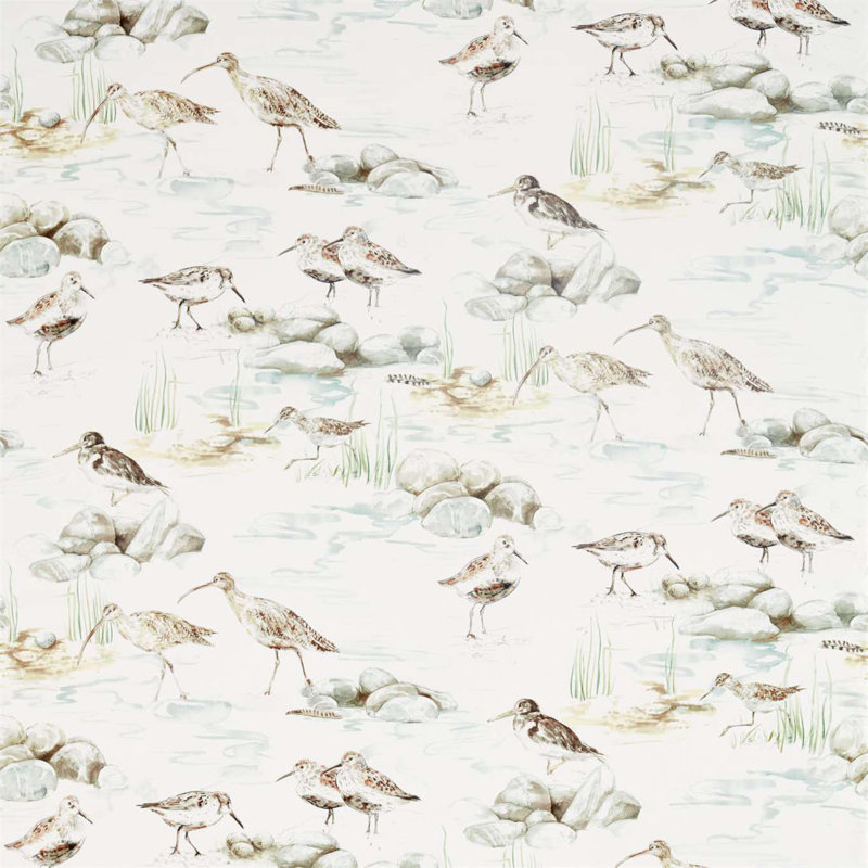 Estuary Birds Fabric, Mist/Ivory