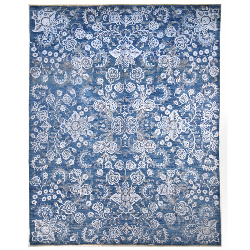 Tapis bleu noué à la main de haute qualité