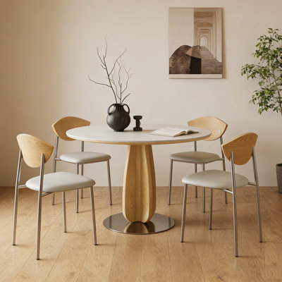 Cream Wood Round Sintered Stone Dining Table