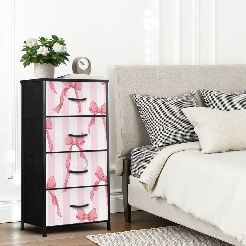 4 Drawer Dresser for Bedroom, Narrow Chest of Drawers, Wooden Top and Study Iron Frame 18"x37.5"-(WxH)