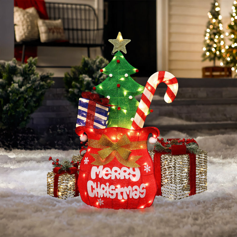 Décoration de Noël d'extérieur en tissu 3,4 pi. Père Noël avec lumières