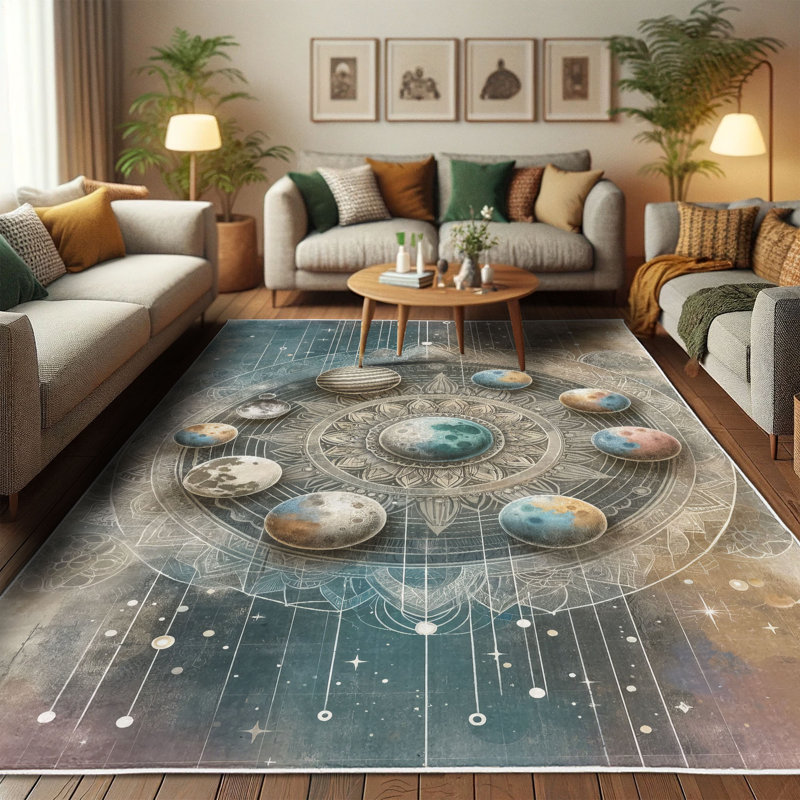 Gray Boho Mandala Planets Decorative Area Rug, 2' 5" x 5'