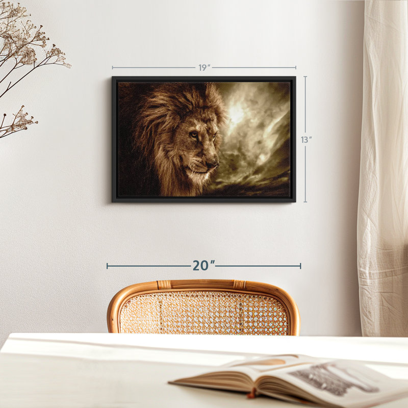 Animal "Art mural lion orageux", H 13 po x l 19 po