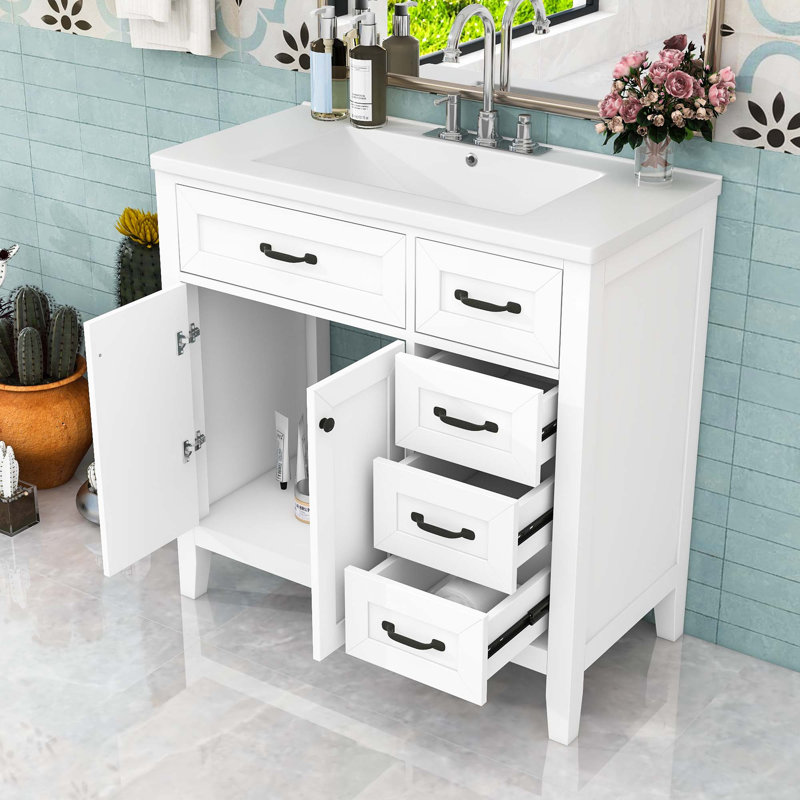 Bathroom Vanity with Sink Combo and Drawers, White