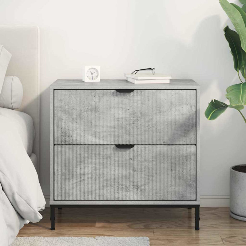 63.5cm W Manufactured Wood Bedside Table, Concrete Grey