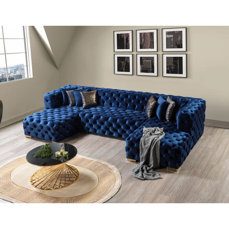 Canapé modulaire 3 pièces Madele, Velours bleu