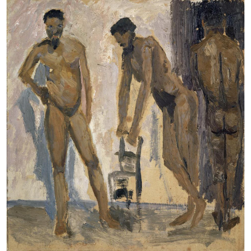 «Three Black Nude Men» par Ernst Schiess - Art mural sur toile tendue avec châssis, H 18 po x l 14 po