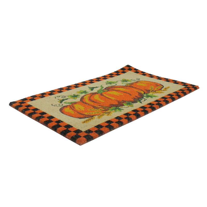 Paillasson damier à motif citrouille d'automne 18 po x 30 po