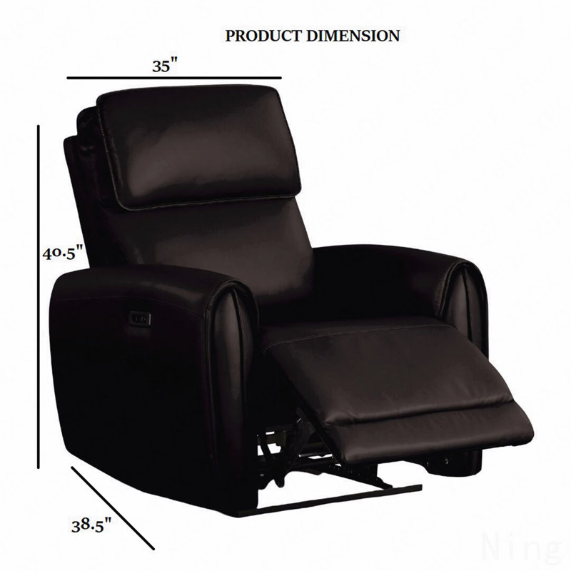 Black Contemporary Power Recliner - USB Ports, Contour Arms, Flange Trim, Black