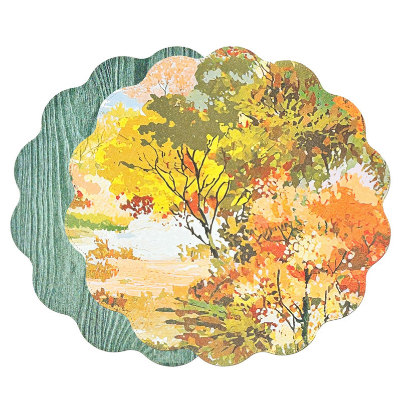 Vida Fall Trees And Wood Grain Reversible Round Placemats