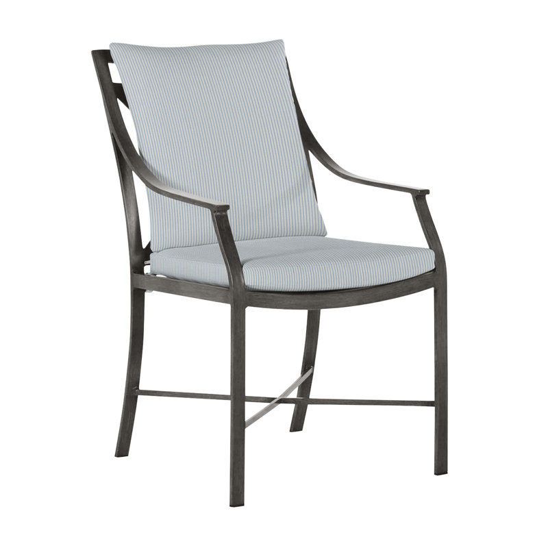 Monaco Patio Dining Armchair with Cushions, Slate Gray, Arbor Chambray Dove Sunbrella®, No Welt