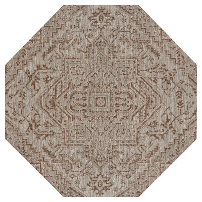 Truman Bohemian Medallion Textured Weave Red/Taupe Indoor/Outdoor Rug
