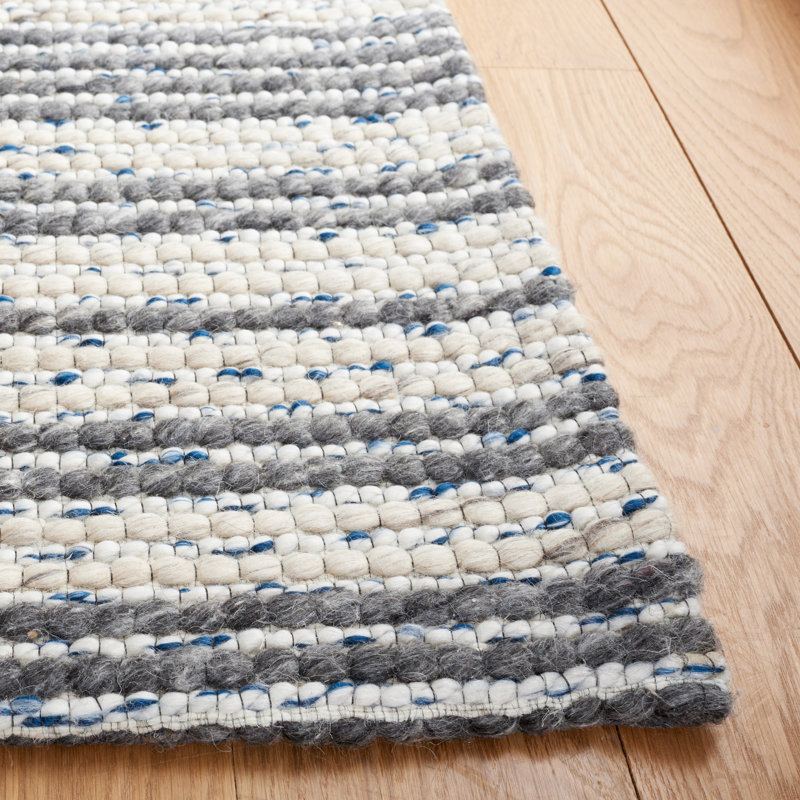 Aon Striped Handwoven Gray/Ivory Area Rug, Rectangle 3' x 5'